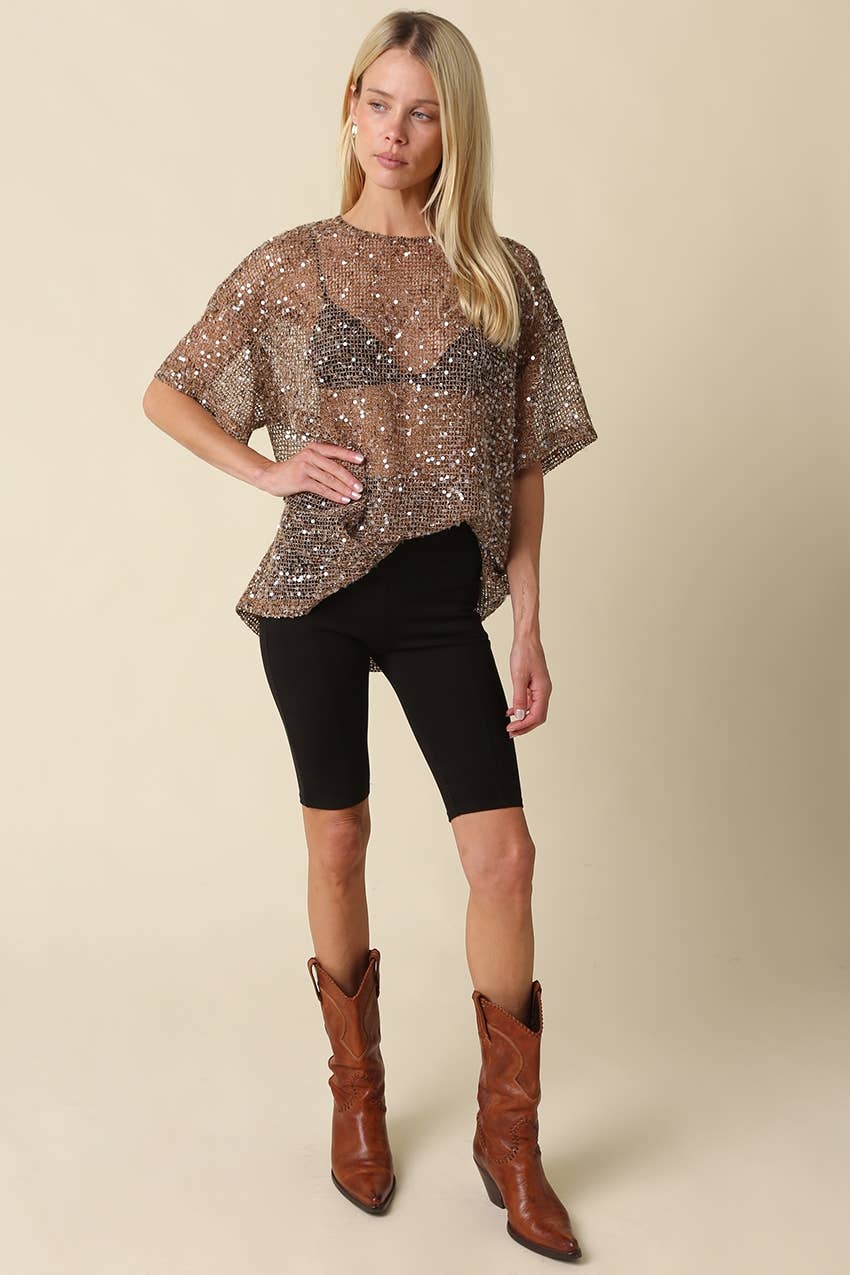 Lana Sequin Mesh Top