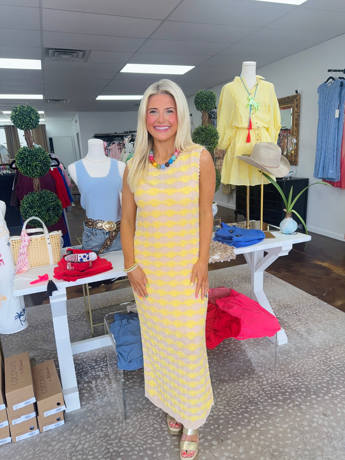 Olivia Wavy Stripe Knit Midi Dress