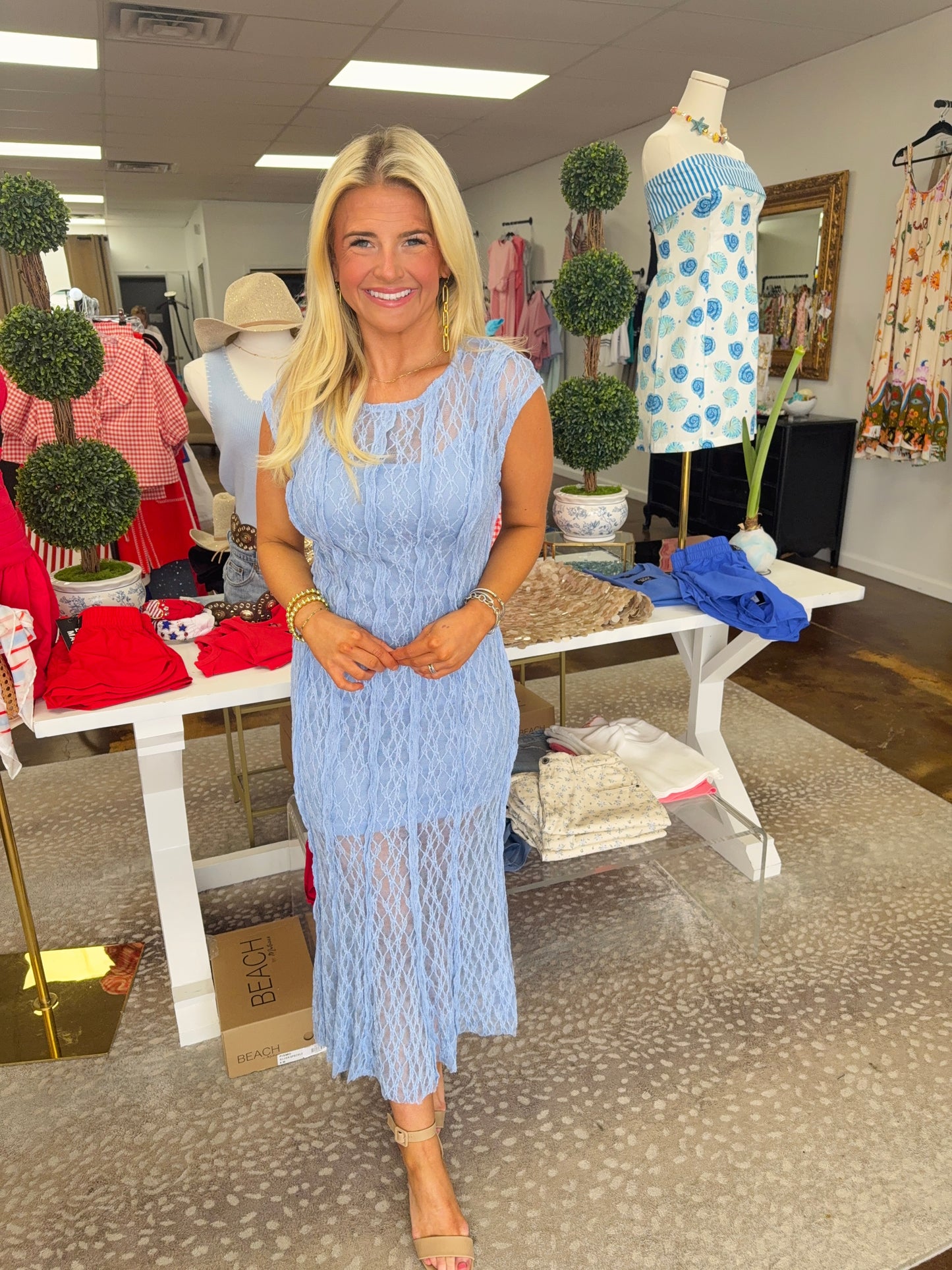 Dreamy Light Blue Lace Sheer Midi Dress