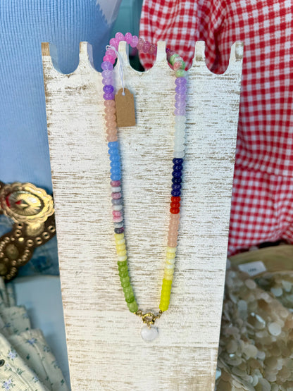 Beaded Necklace with Heart Charm