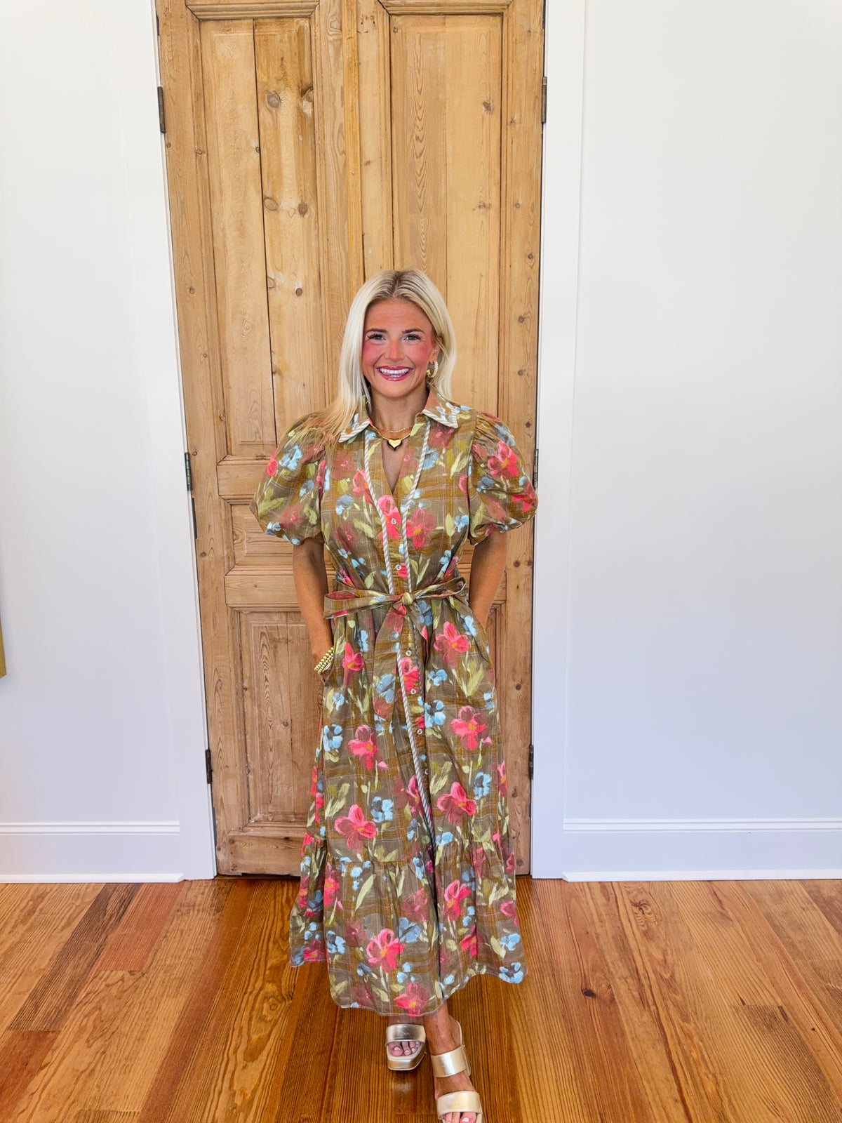 Gracie Floral with Front Button Detail Maxi Dress