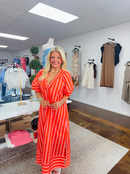 Stripe VNeck Maxi Dress