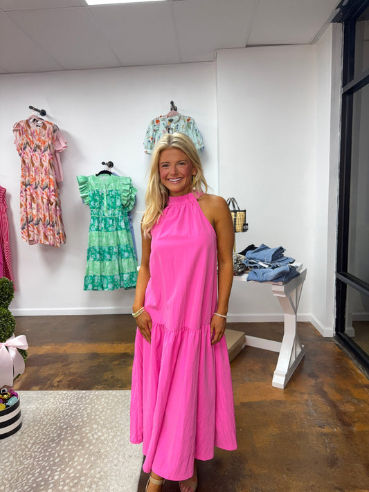 Halter Neck Sleeveless Midi Dress