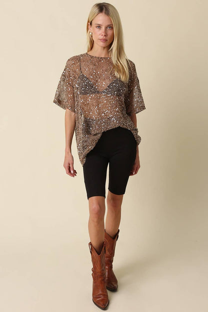 Lana Sequin Mesh Top