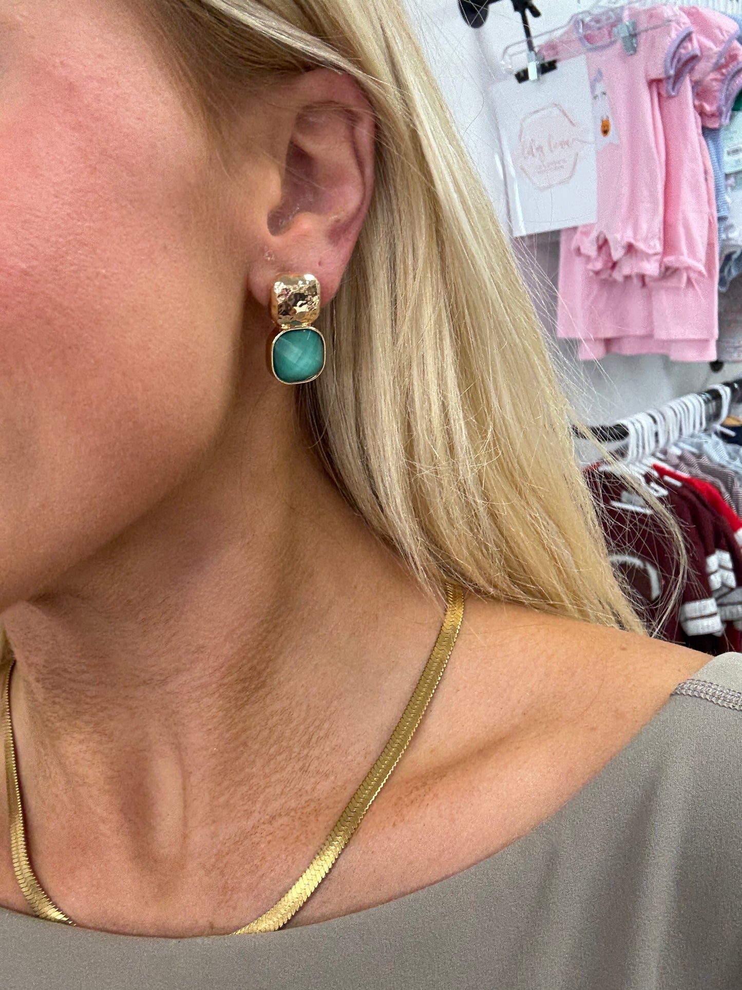 Stone & Metal Square Earrings