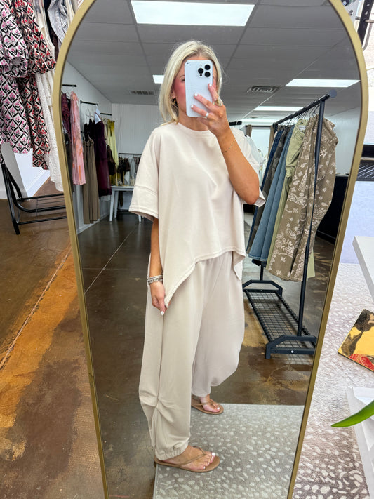 Cameron Top and Semi Harem Pants Set - BEIGE
