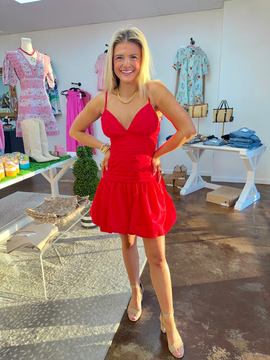 Bri Ruched Mini Dress - Red