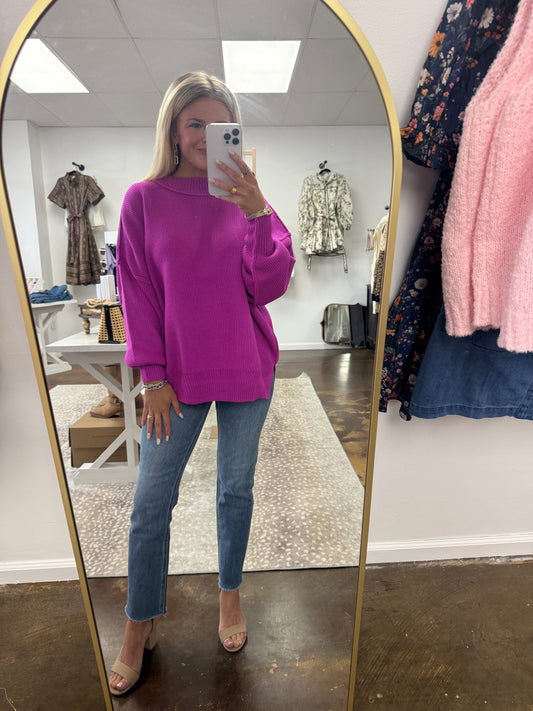 DROP SHOULDER OVERSIZED MOCK NECK SWEATER TOP