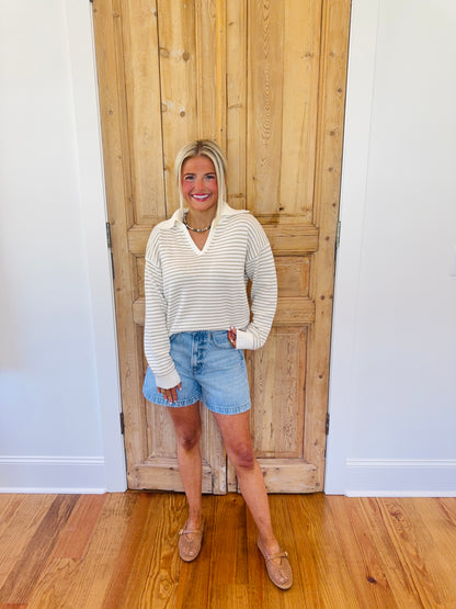 Megan Striped V-Neck Sweater