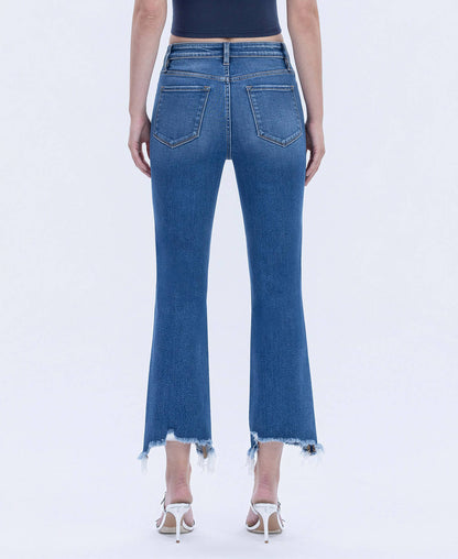 HIGH RISE DISTRESSED HEM KICK FLARE JEANS T7036