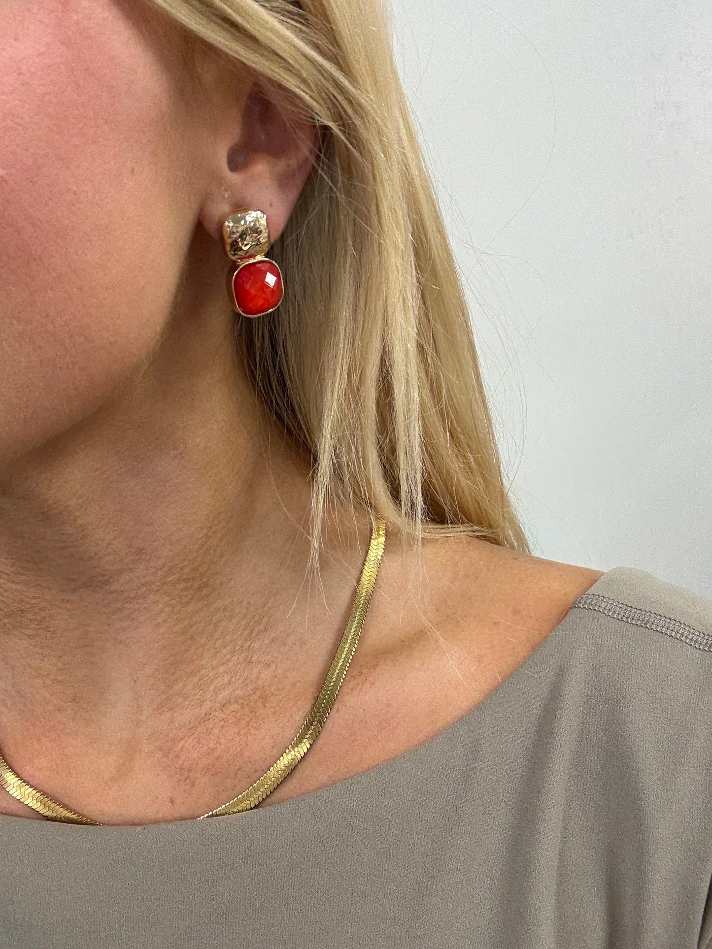 Stone & Metal Square Earrings