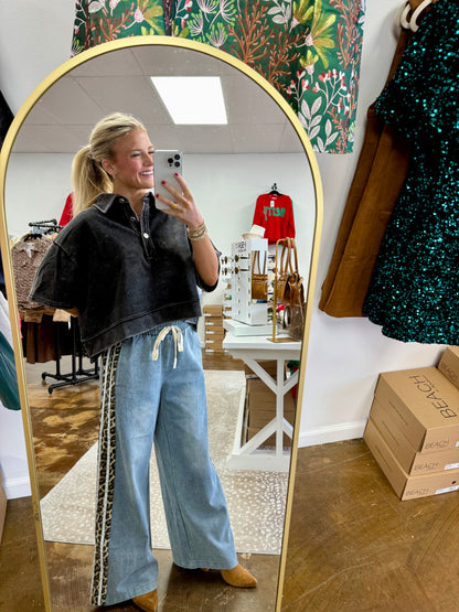 Black Mineral Wash Terry Tack Buttons