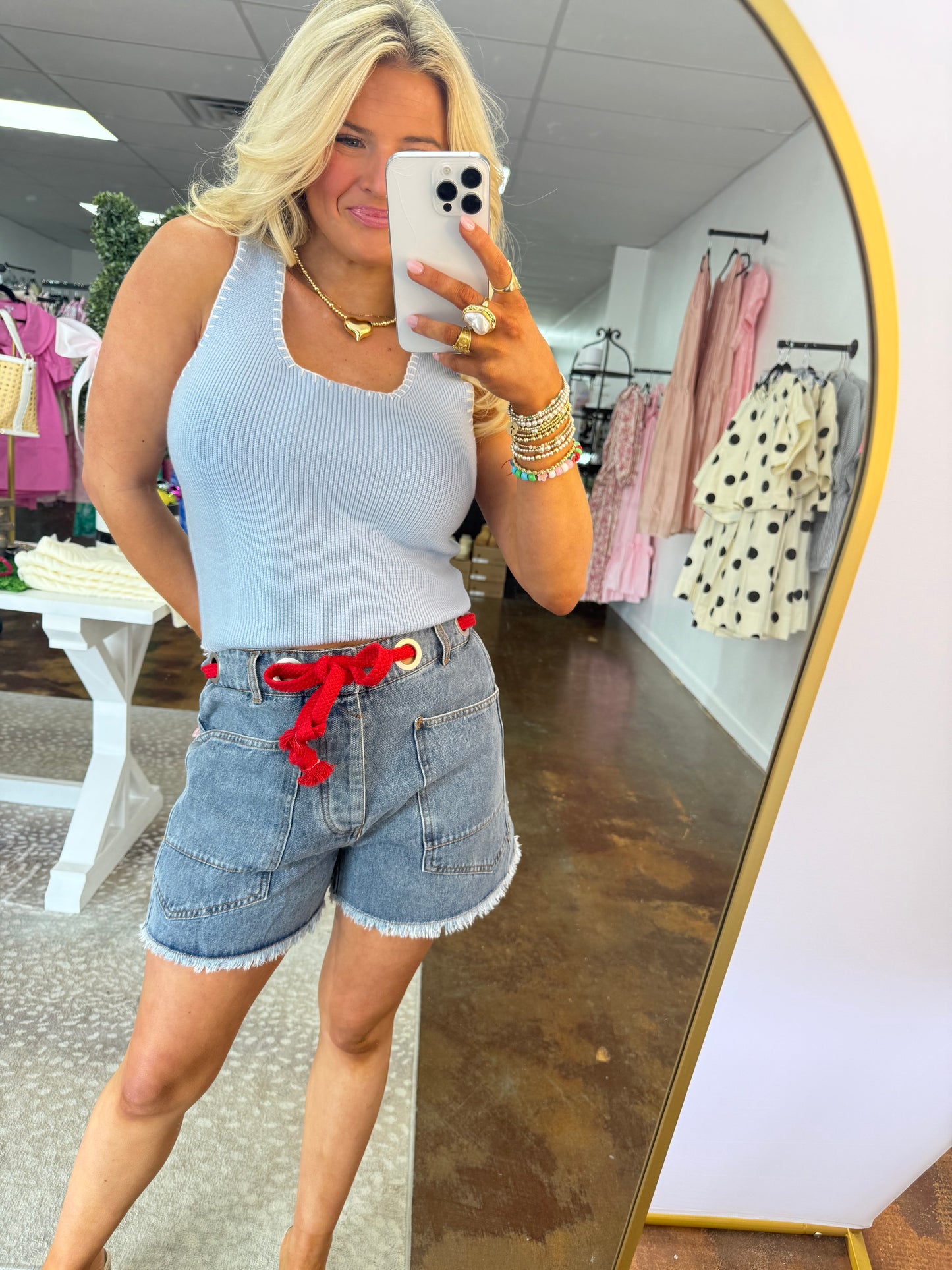 Lilah Ribbed Tank Top - Ice Blue