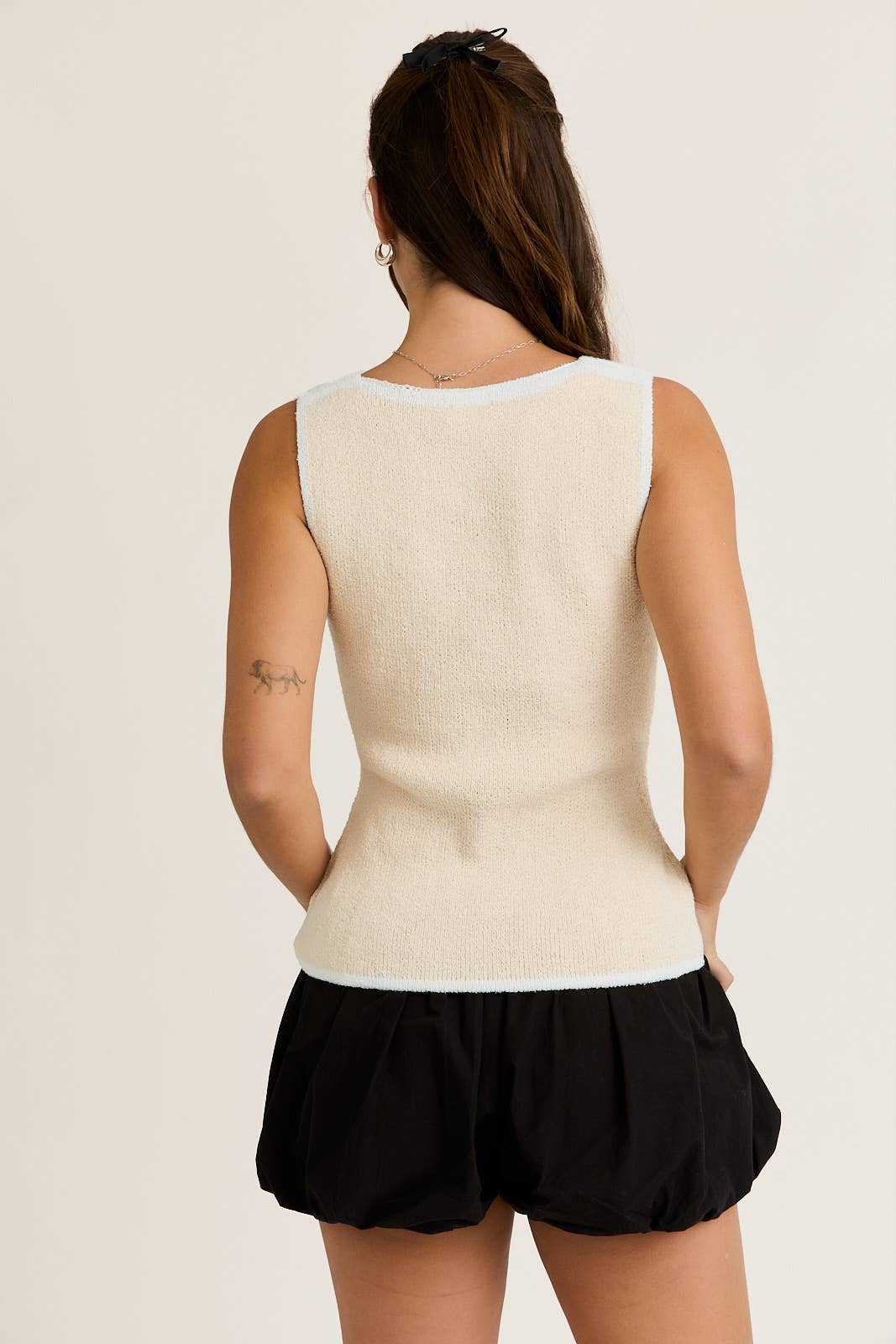 CONTRAST EDGE SQUARE NECK SWEATER TOP