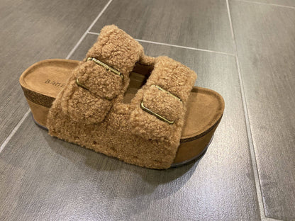 Platform Slides with Fleece Strap Sandals