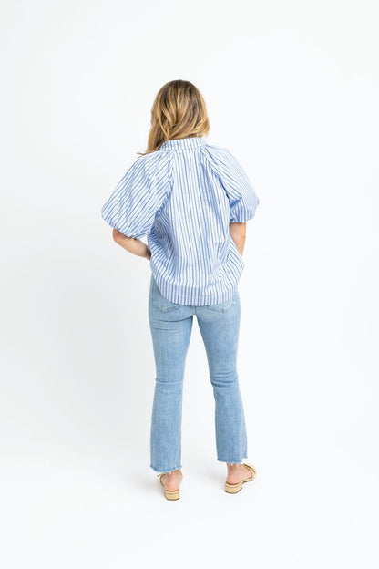 Stripe Poplin Bubble Sleeve Top