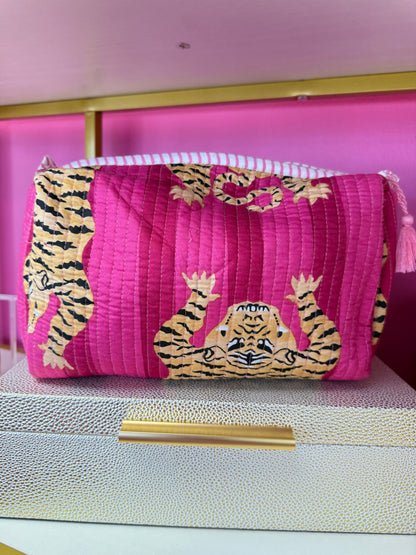 Quilted Cosmetic Pouch - Pink Tiger
