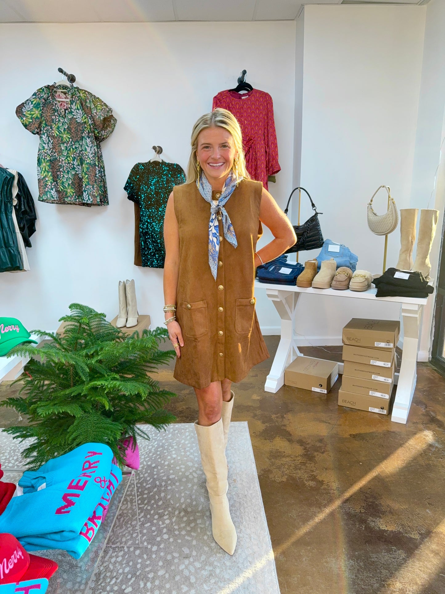 Camel dress with Gold Buttons