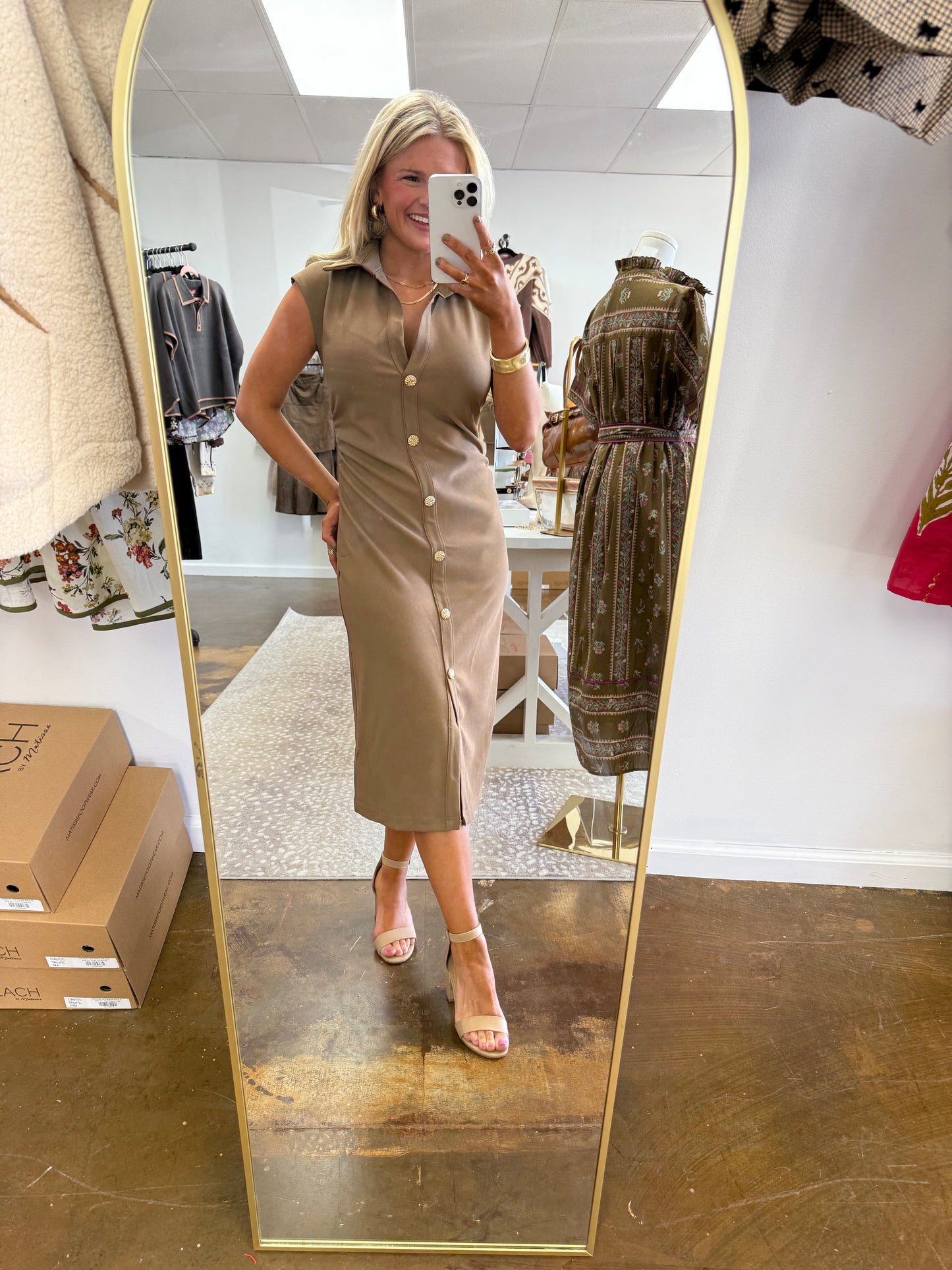 V-Neck Midi Shirt Dress