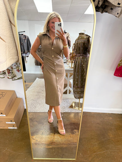 V-Neck Midi Shirt Dress