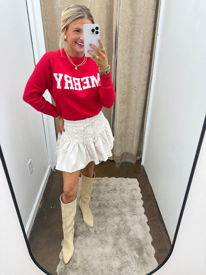 Red "Merry" Raglan Sleeve Sweater