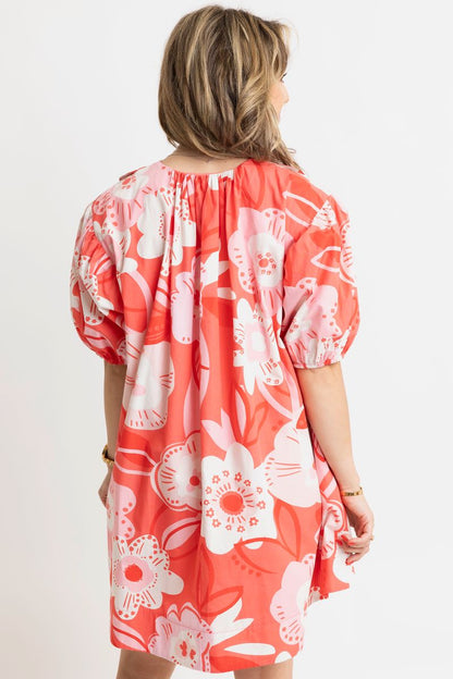 Artist Floral V Neck Scallop Dress