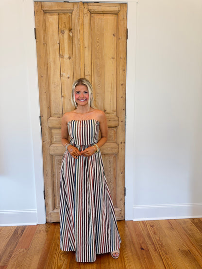 Macy Striped Strapless Maxi Dress