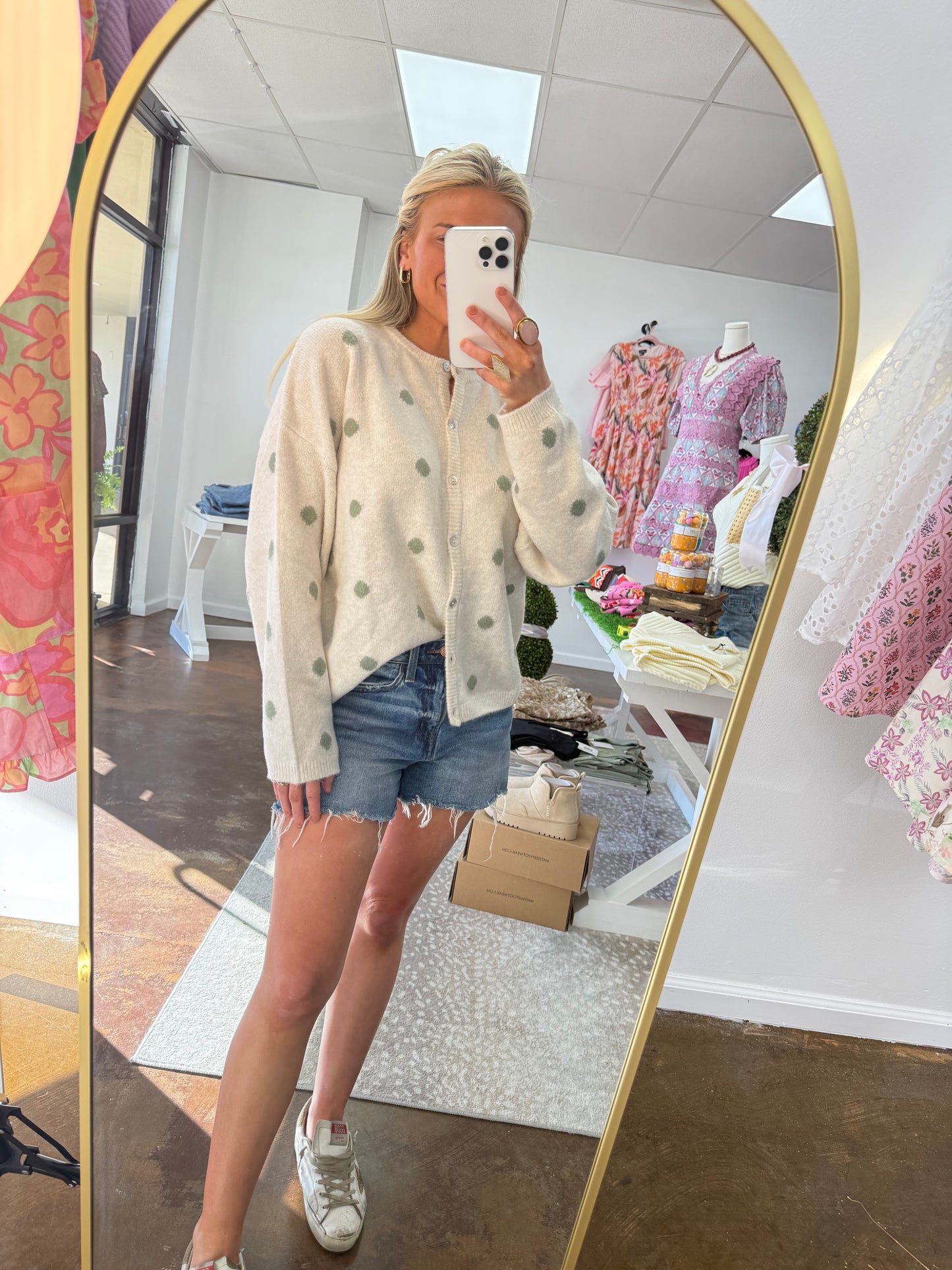 Long Sleeve Crew Neck Dot Sweater