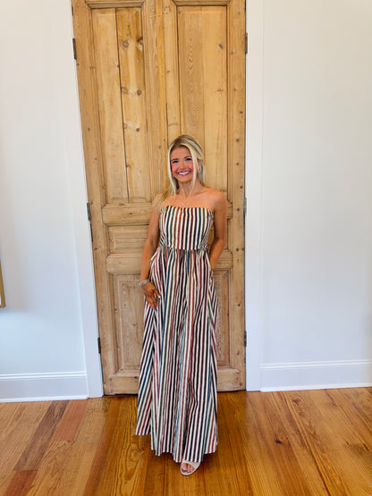 Macy Striped Strapless Maxi Dress