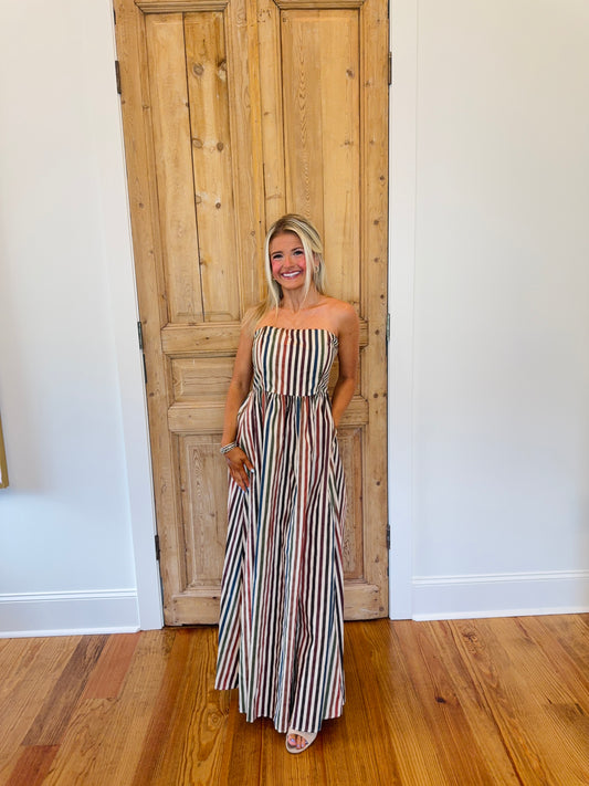 Macy Striped Strapless Maxi Dress