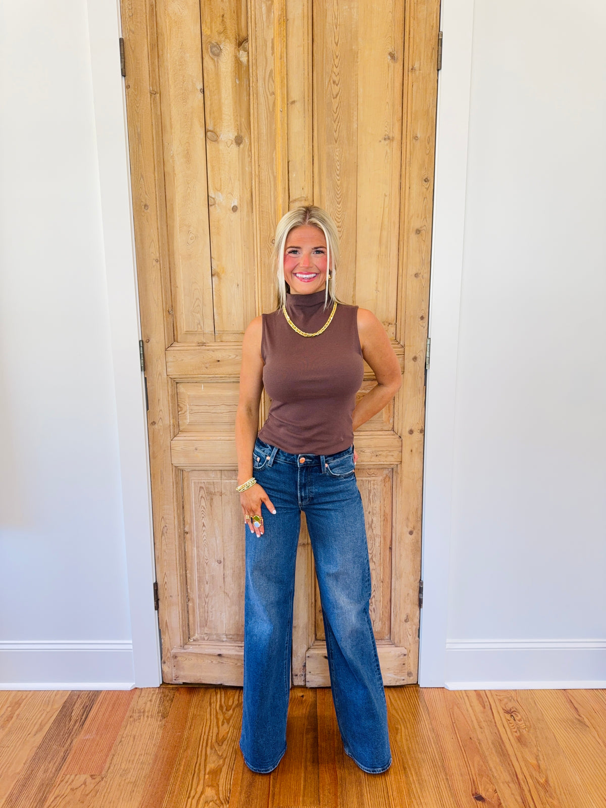 Sleeveless Mock Neck Top - Dark Brown