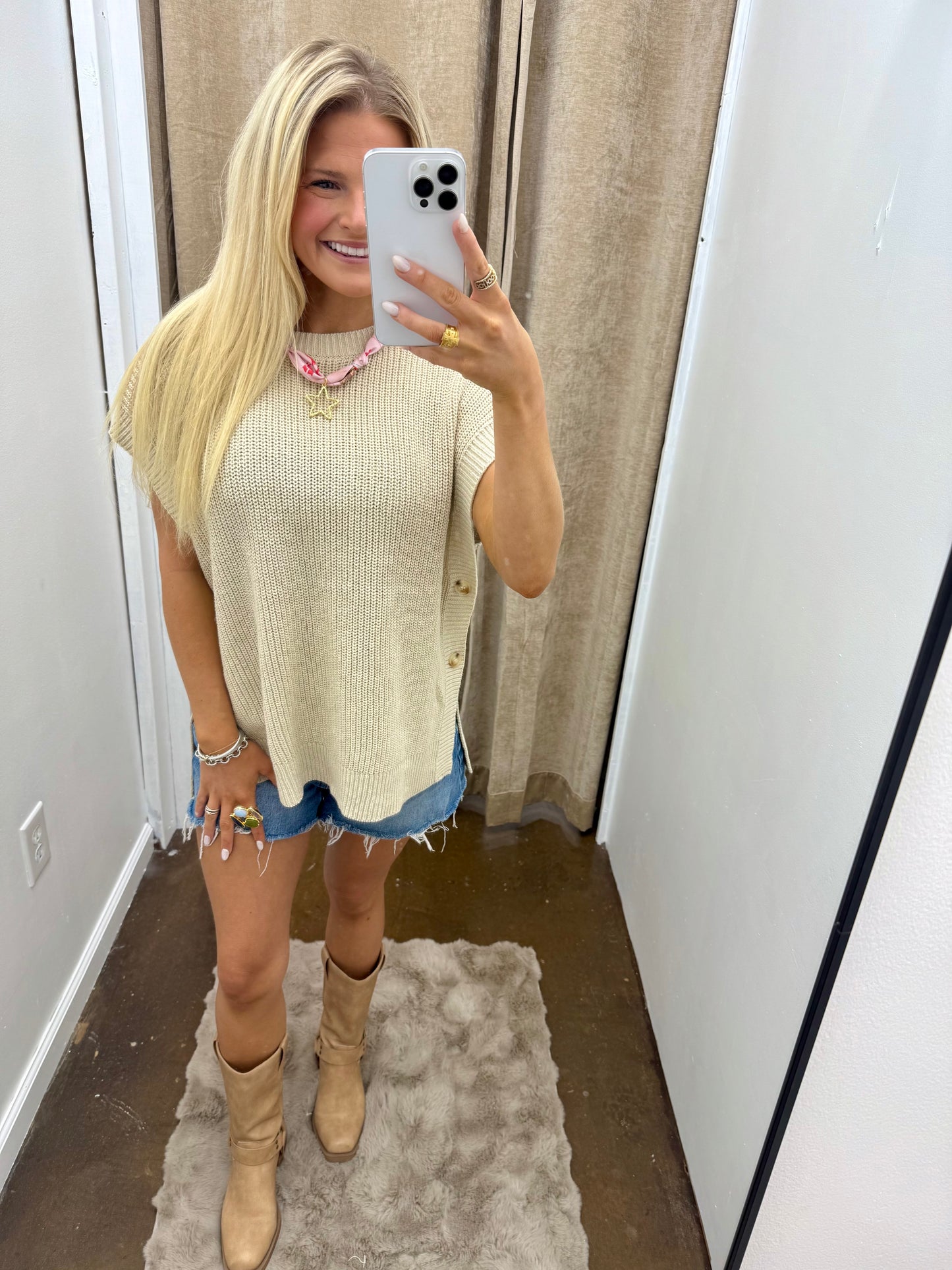 Champagne Oversized Button Sweater Vest
