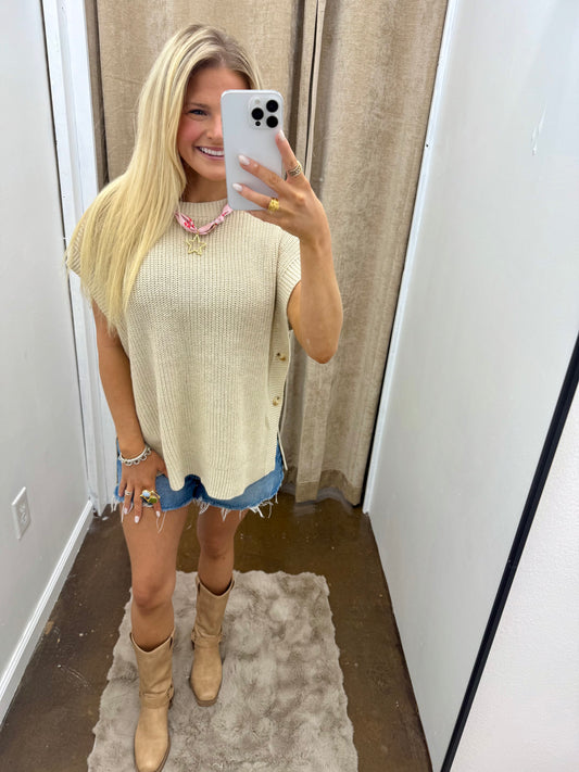 Champagne Oversized Button Sweater Vest