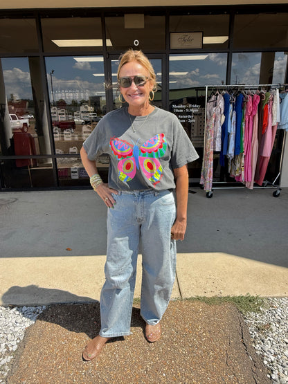 Rhinestone Scatter Barrel Jean