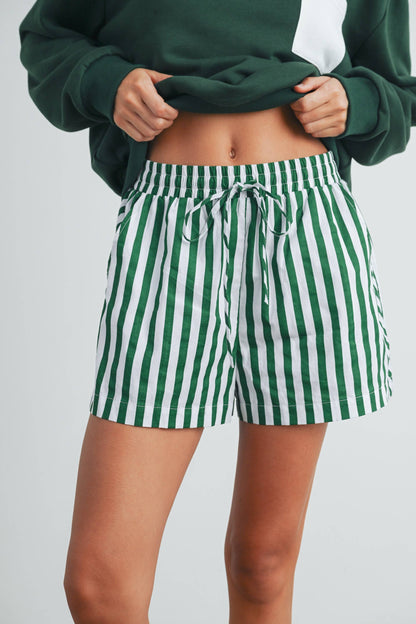 STRIPED DRAWSTRING POCKET BOXER SHORTS-GREEN