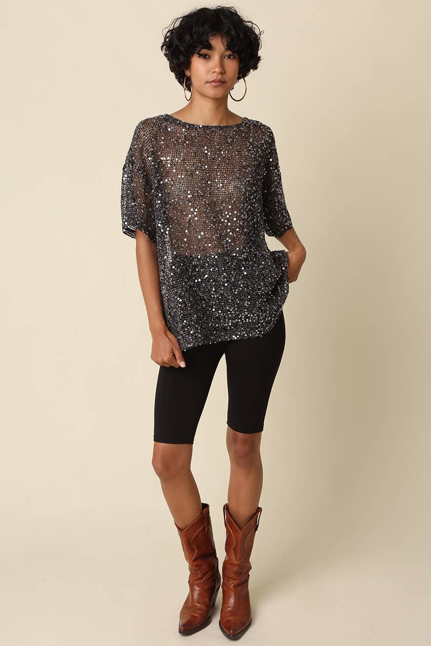 Lana Sequin Mesh Top