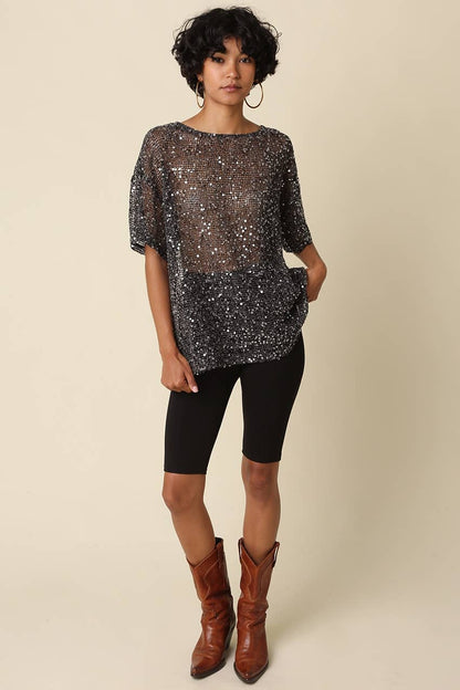 Lana Sequin Mesh Top
