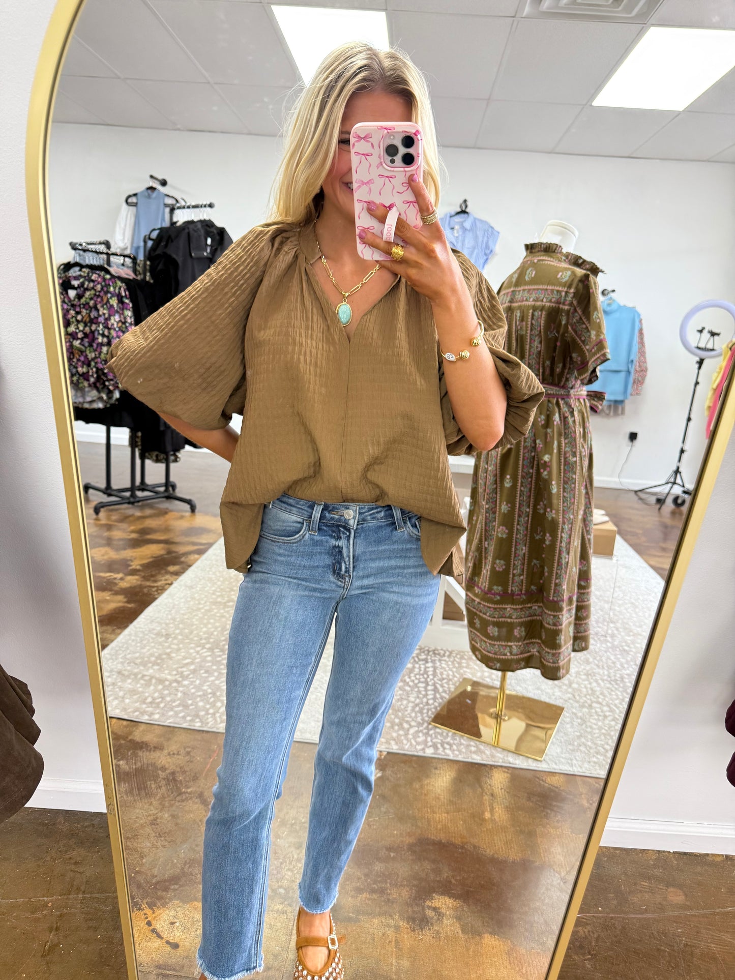 Mocha Puff-Sleeve Top