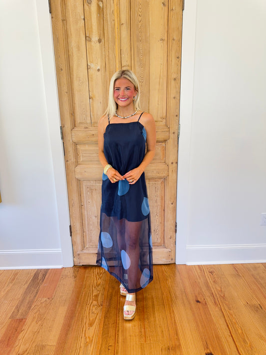 Hayden Polka Dot Sheer Overlay Maxi Dress