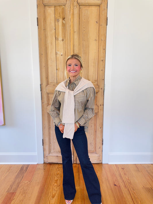 Hailey Stripe Poplin Sweater Button Up Top