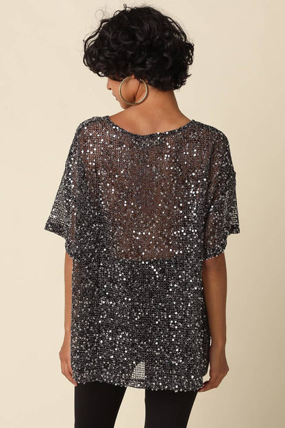 Lana Sequin Mesh Top