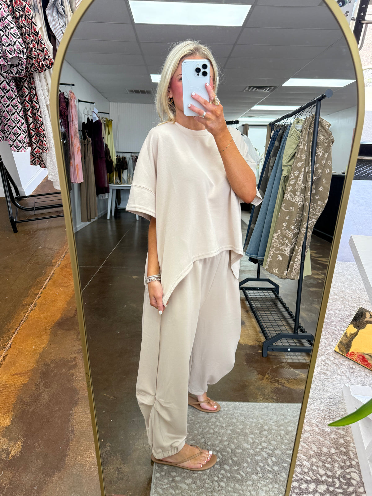 Cameron Top and Semi Harem Pants Set - BEIGE