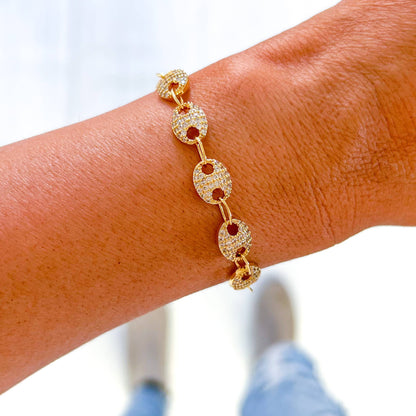 Gold Filled Bracelets: Pave Crystal Large Link Adjustable Bracelet