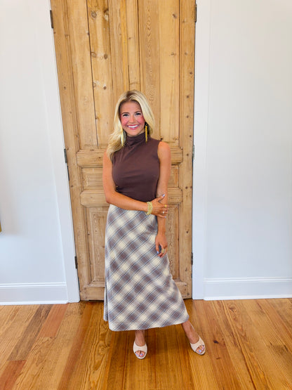 Paris Plaid Midi Skirt