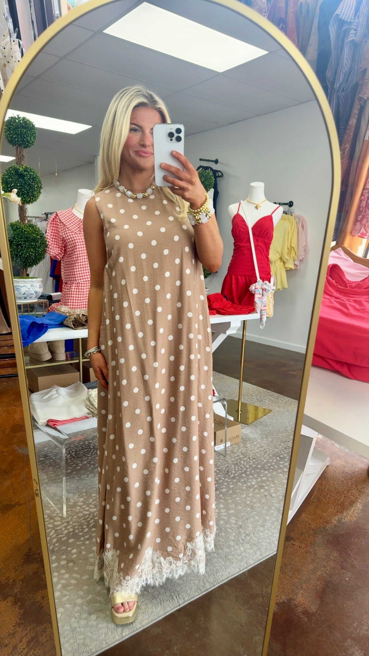 Cam Polka Dot Maxi Dress with Lace Trim
