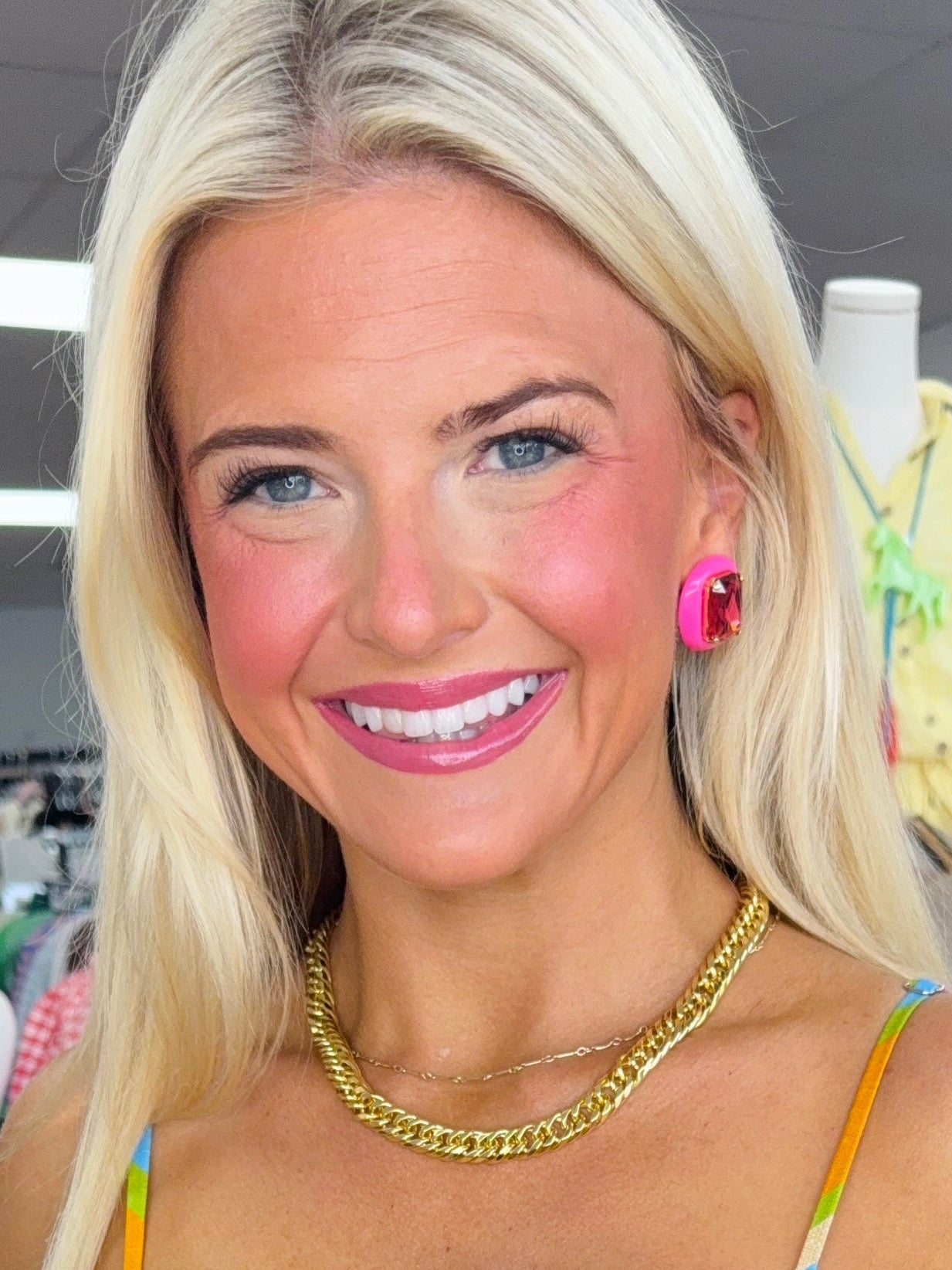 Lucy Gem Studs - Hot Pink