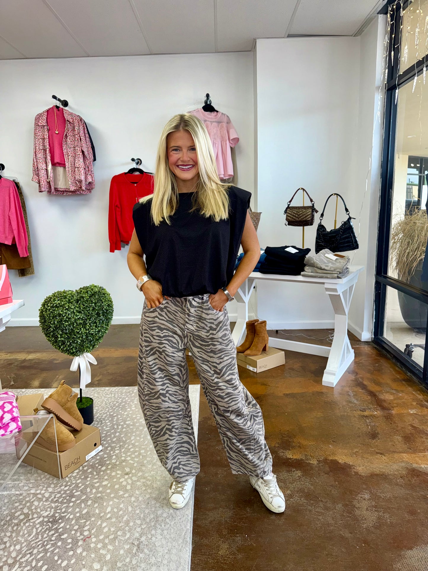 Zebra Print Barrel Jeans