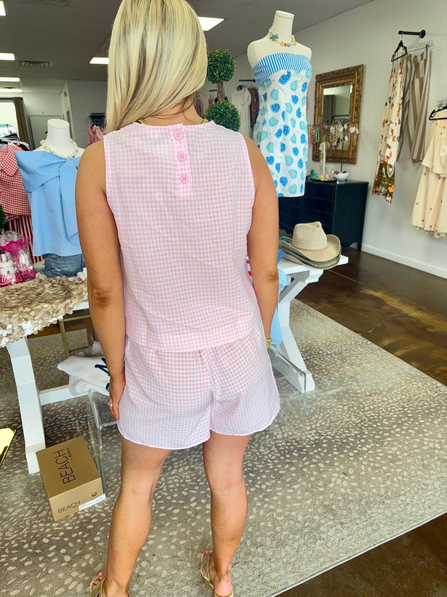 Elle Gingham Tank & Skort - Pink
