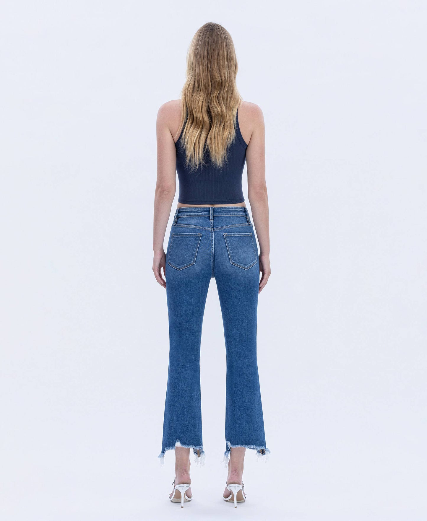 HIGH RISE DISTRESSED HEM KICK FLARE JEANS T7036