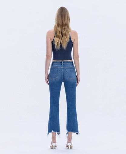 HIGH RISE DISTRESSED HEM KICK FLARE JEANS T7036